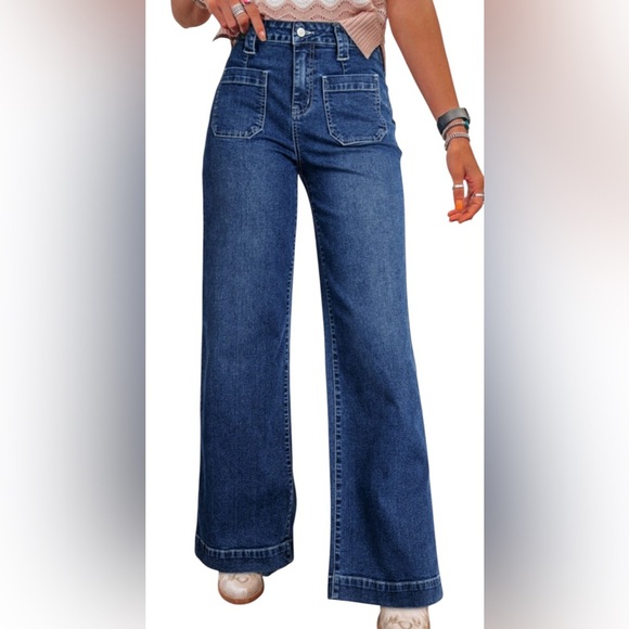 Wide Leg Pocketed High Waist Jeans - Picture 1 of 4